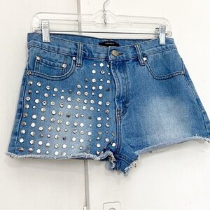 Forever 21 Blue Blingy Studded Denim Booty Shorts 28